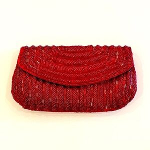 BIJOUX TERNER Red Beaded Evening Clutch Purse